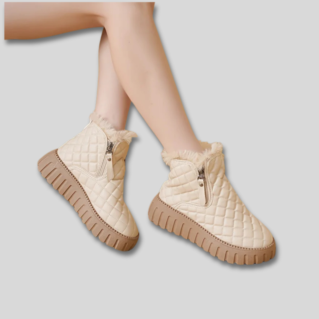 Quilted Faux Fur Lined Side Zip Platform Ankle Snow Boots
