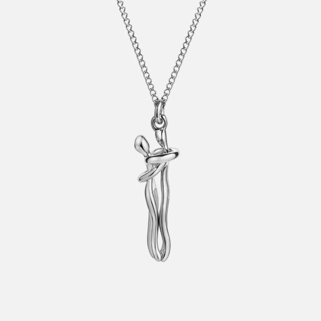 Two Tone Hugging Couple Pendant Necklace