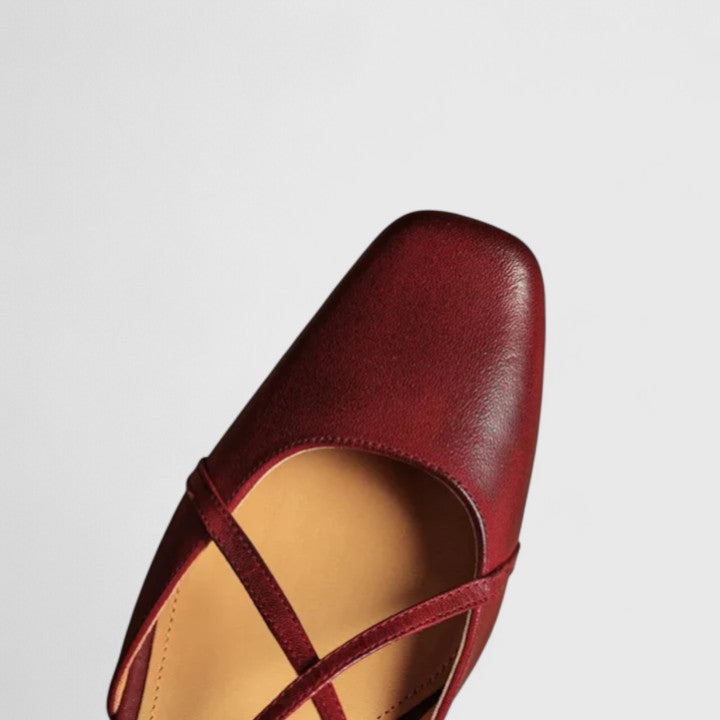 Square Toe Slingback Cross Strap Block Heel Pumps