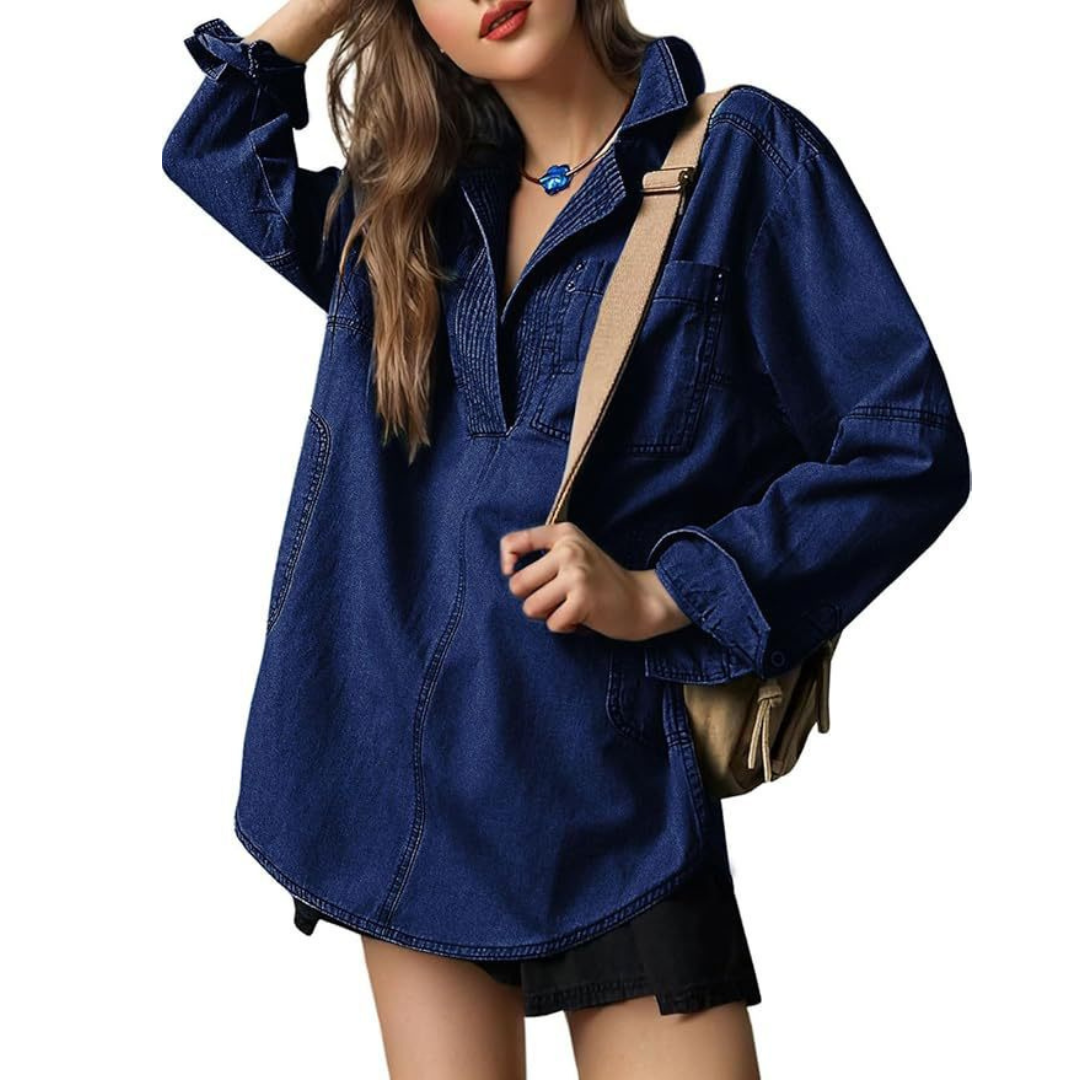 Nalinae™ | Chic V-Neck Denim Tunic Top