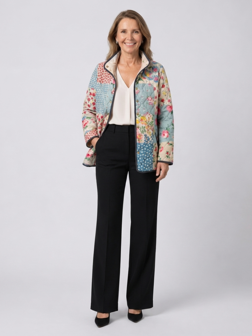 Floral Patchwork Quilted Stand Collar Jacket