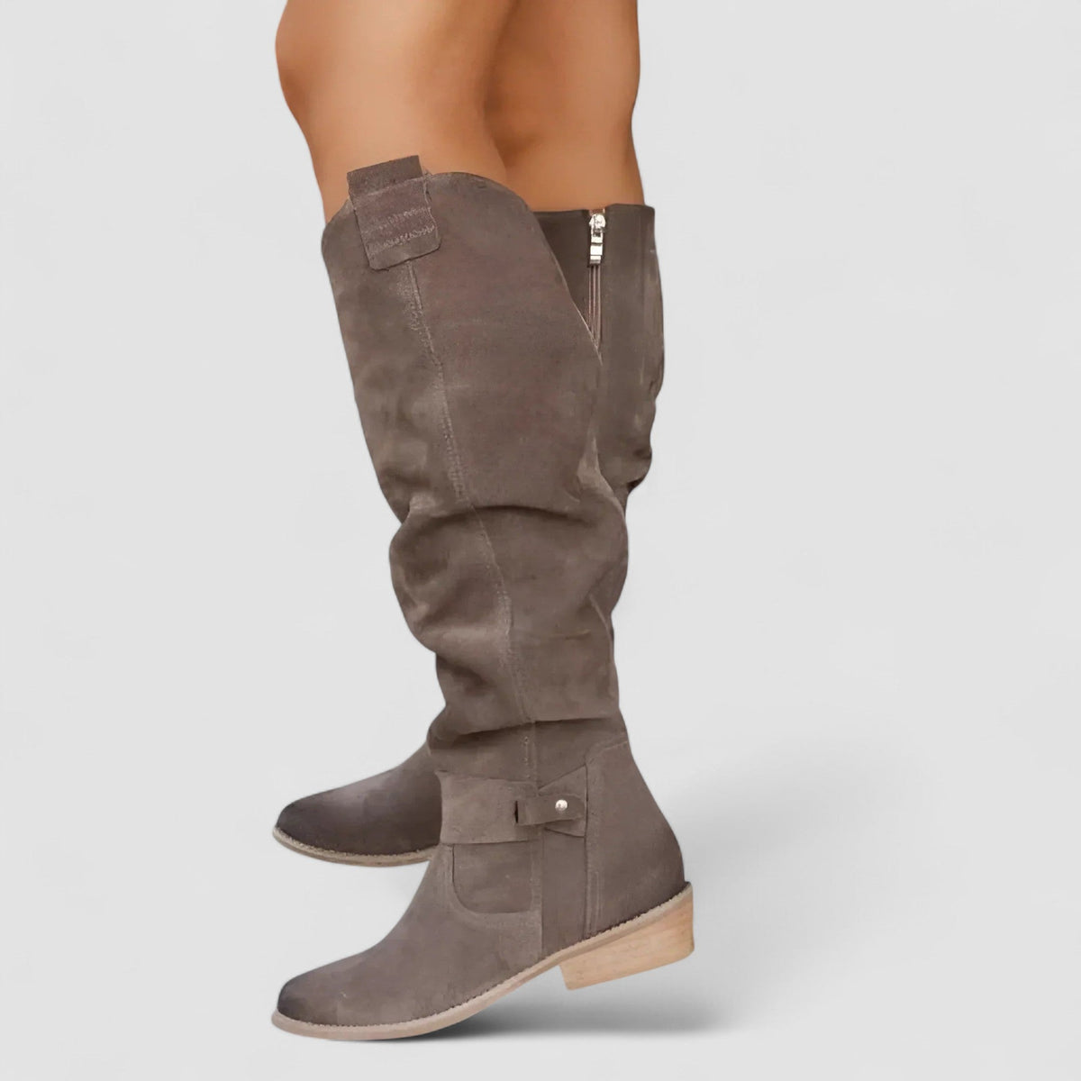 Slouchy Round Toe Block Heel Knee High Boots