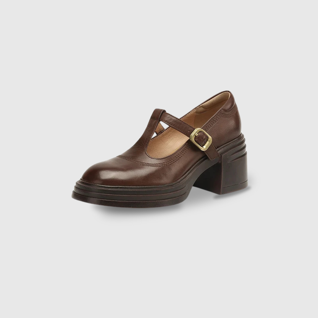 T Strap Buckle Round Toe Block Heel Mary Jane Shoes