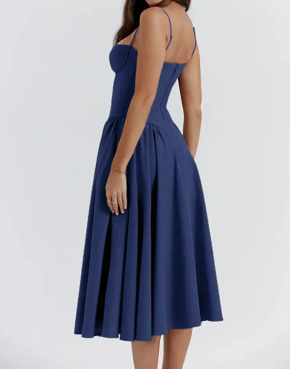 Spaghetti Strap Sweetheart Corset Fit and Flare Midi Dress