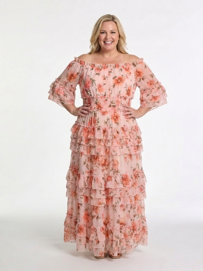 Floral Off Shoulder Ruffle Tiered Maxi Dress