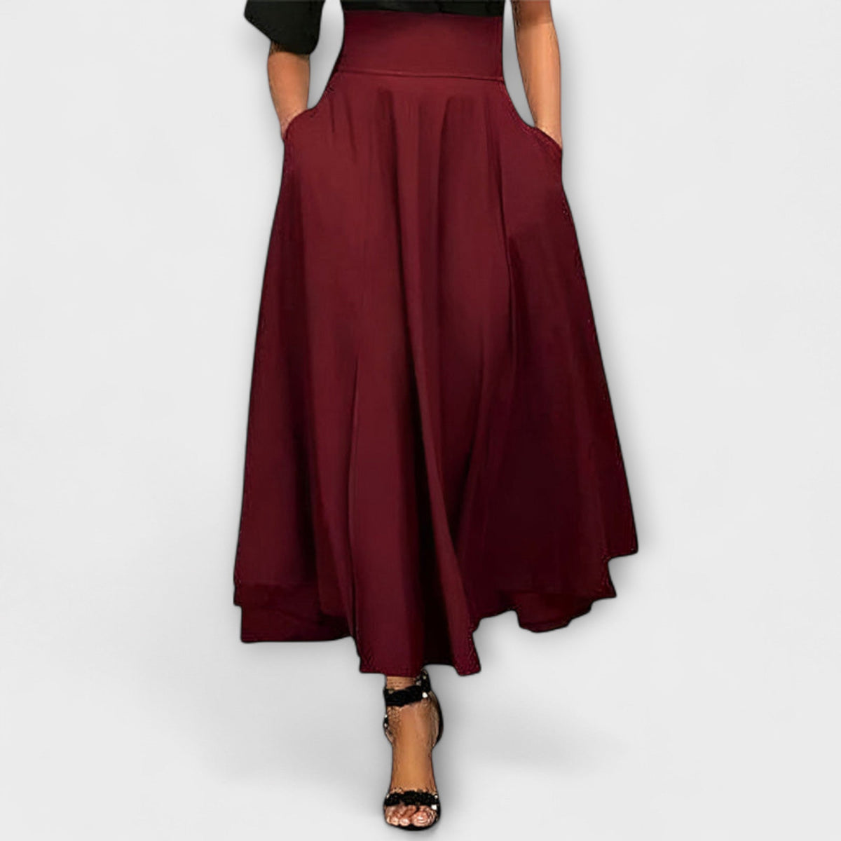 High Waist Pleated Flared Maxi Skirt
