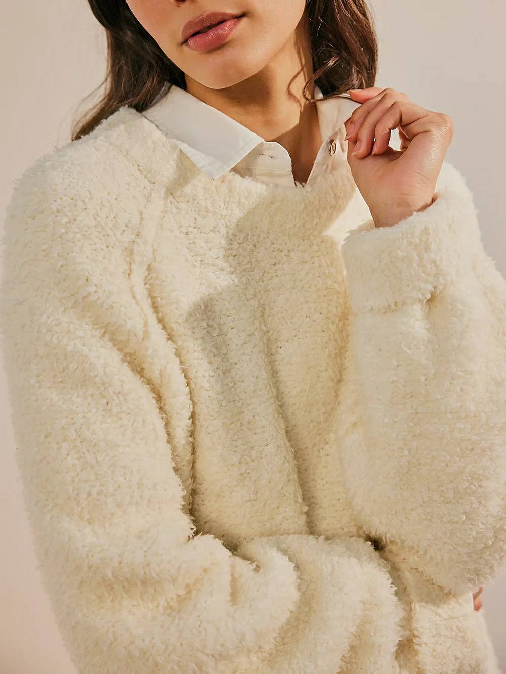 Oversized Teddy Knit Sweater and Lace Hem Mini Dress Two Piece Set 16