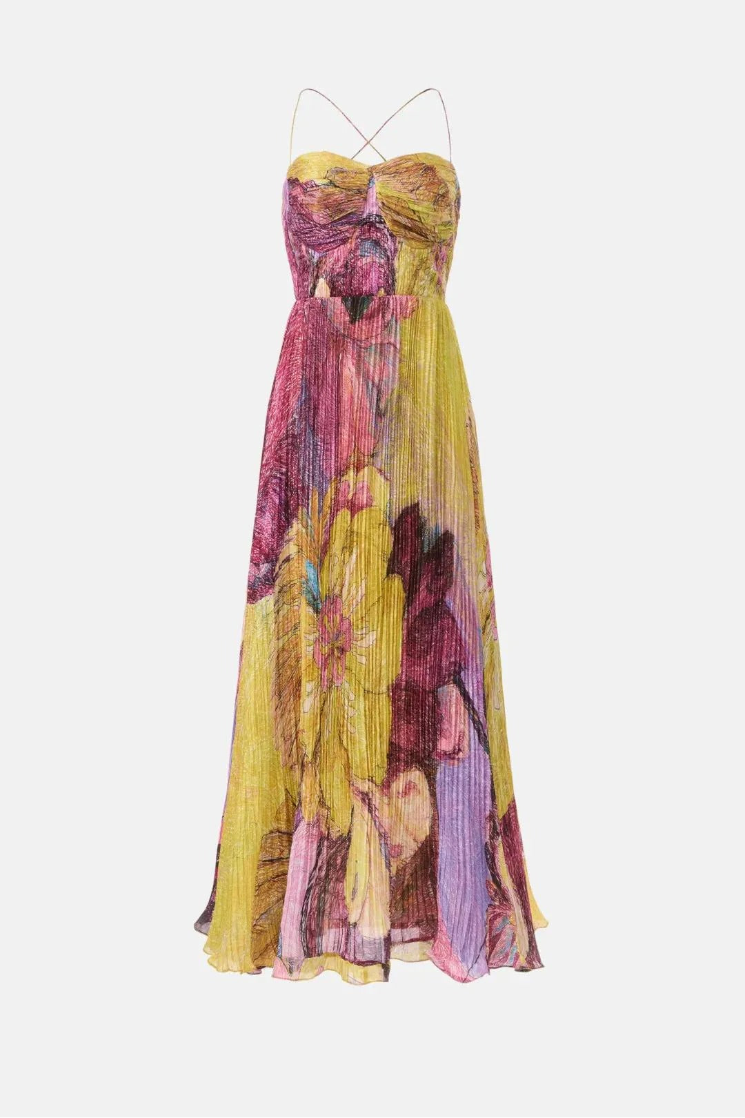Floral Print Spaghetti Strap Bustier Pleated Maxi Dress 6