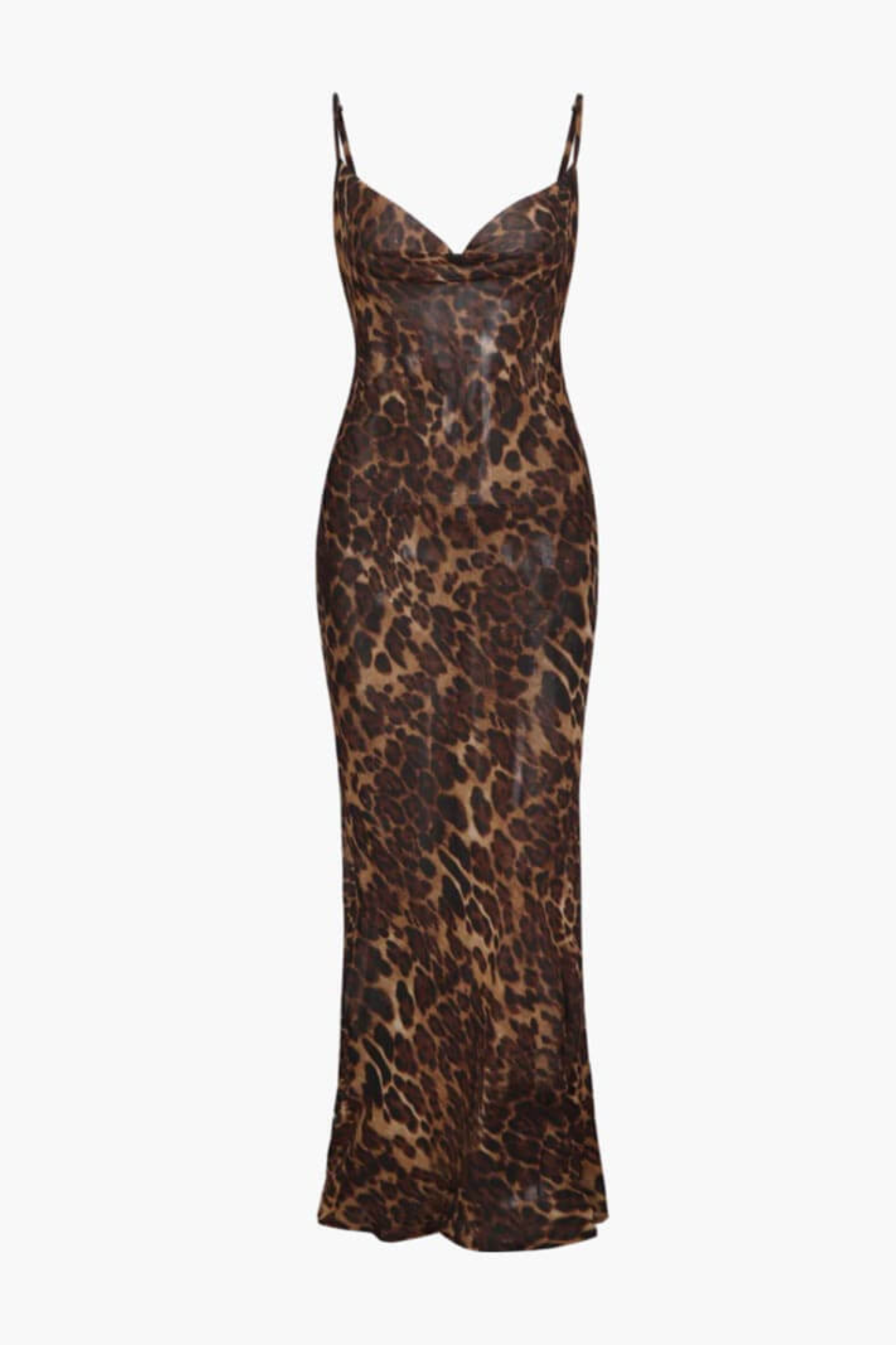 Leopard Print Spaghetti Strap Backless Slip Mermaid Hem Maxi Gown