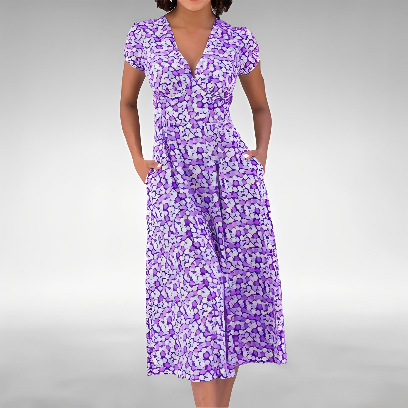 Floral Notch Collar Cap Sleeve Fit and Flare Midi Dress 4