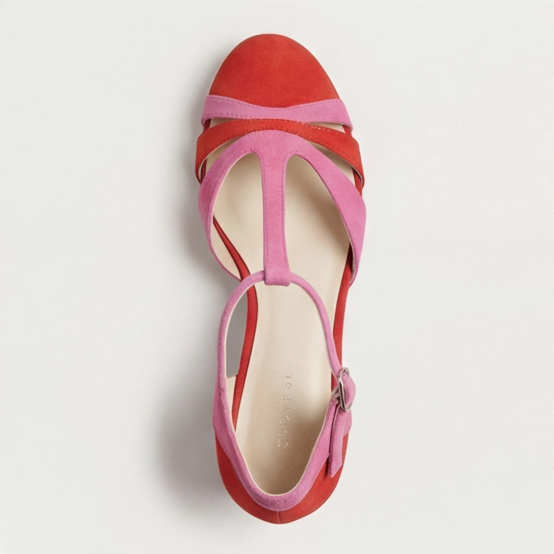 T Strap Cut Out Suede Block Heel Mary Jane Pumps