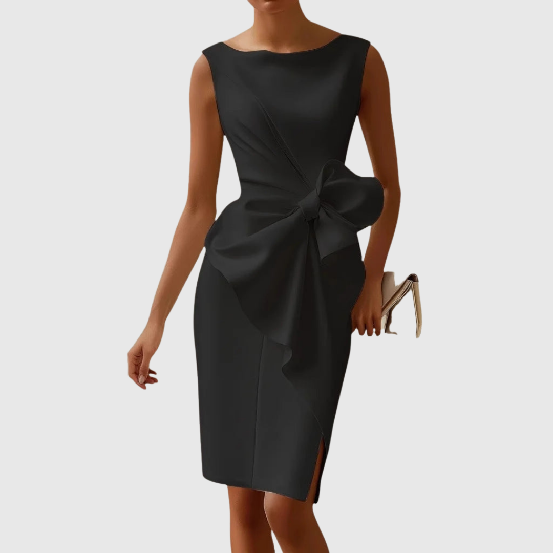 Boat Neck Sleeveless Side Bow Sheath Dress