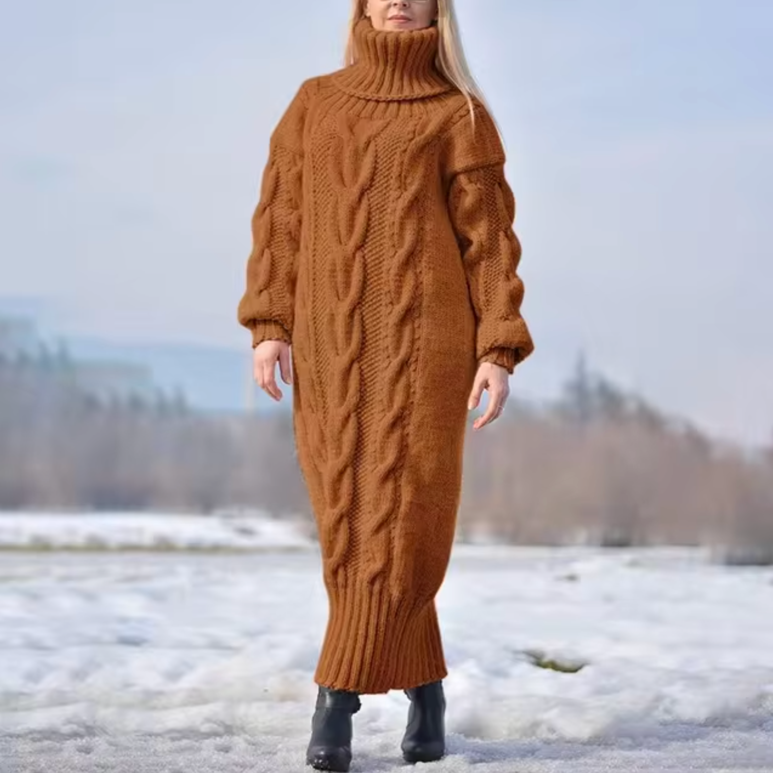 Maria Eugenia Turtleneck Sweater Vintage Inspired Dress with Premium Casual Styling