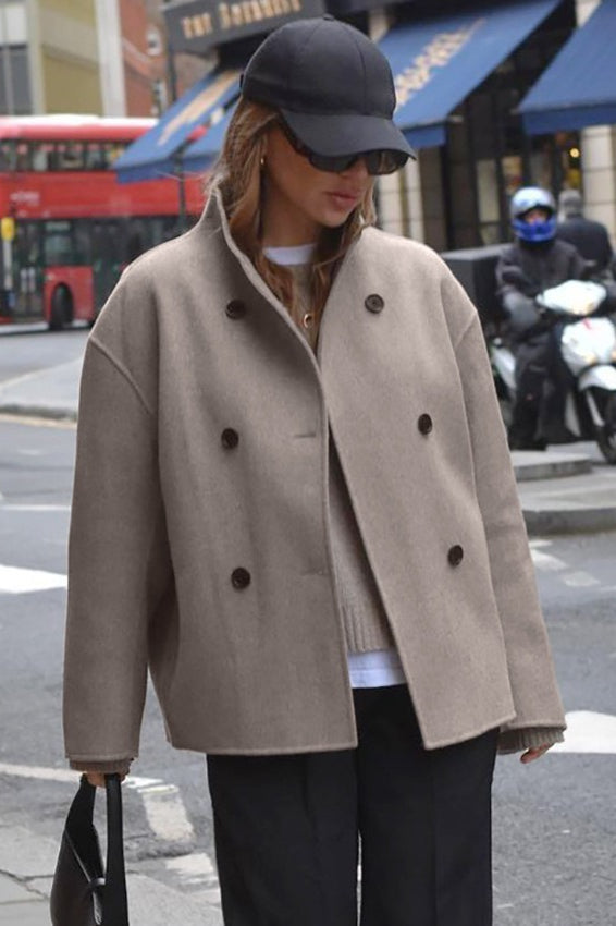 Double Breasted Wool Blend Coat