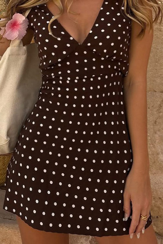 Polka Dot ColorBlock VNeck Bodycon Mini Dress