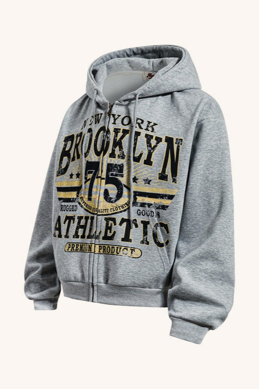 Vintage Graffiti Letter Print Zip Hoodie