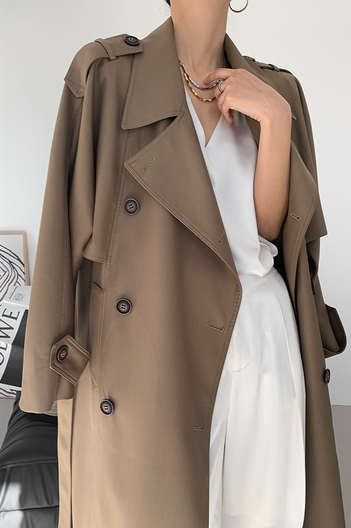 Korean British Double Breasted Elegant Mid Length Overcoat