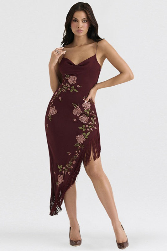 Lace Cami Embroidered Fringe Bodycon Mini Lace Dress