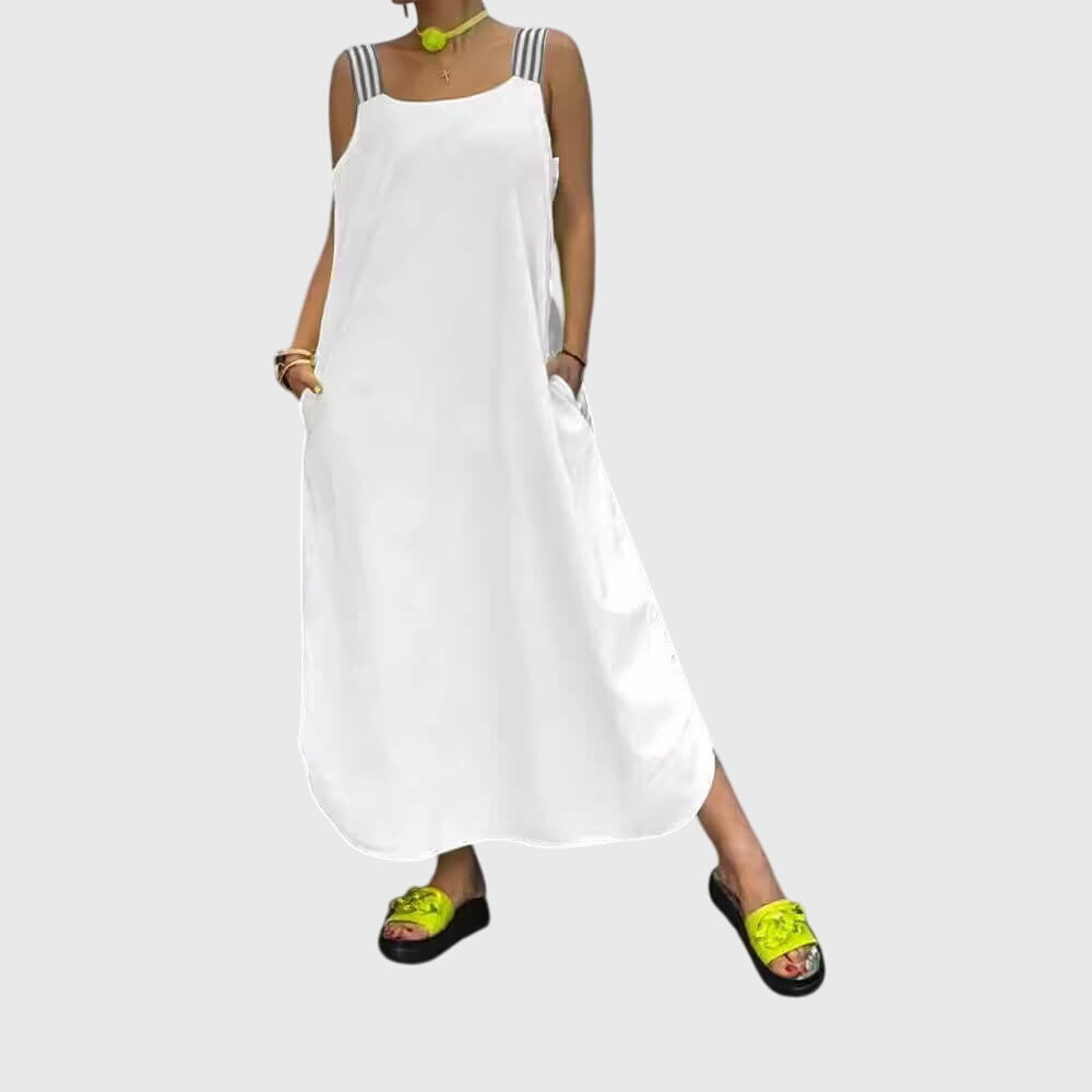 Contrast Strap Square Neck Side Pocket Maxi Dress