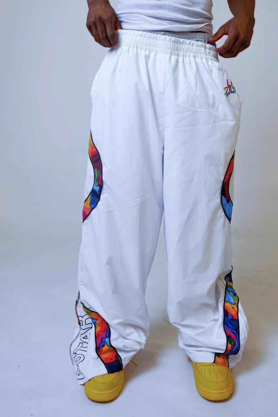 Elastic Waist Contrast Side Panel Baggy Wide Leg Track Pants 3