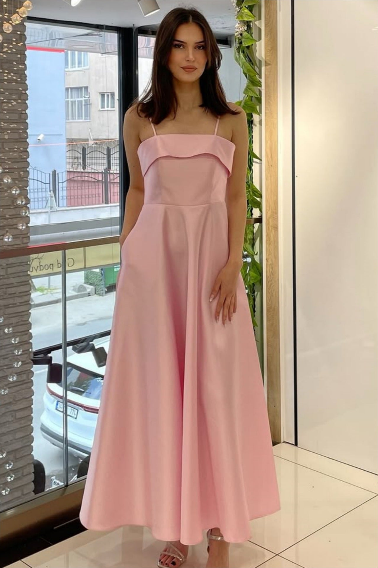Spaghetti Strap Fit and Flare A-Line Midi Dress