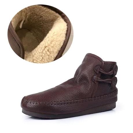 Retro Handmade Leather Ankle Booties For Women Low Heel Winter Casual Boots Yellow/Brown/Coffee