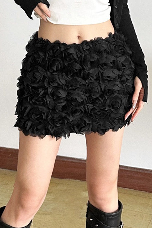 3D Rosette Applique Low Waist Bodycon Mini Skirt 4