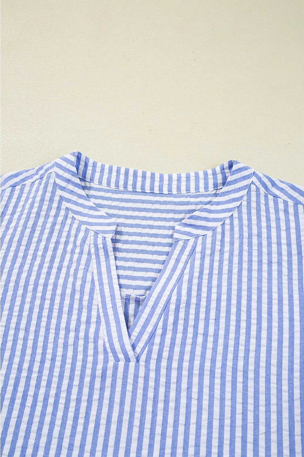 Striped Seersucker Notched Neck Balloon Sleeve Tiered Shift Dress with Pockets 8