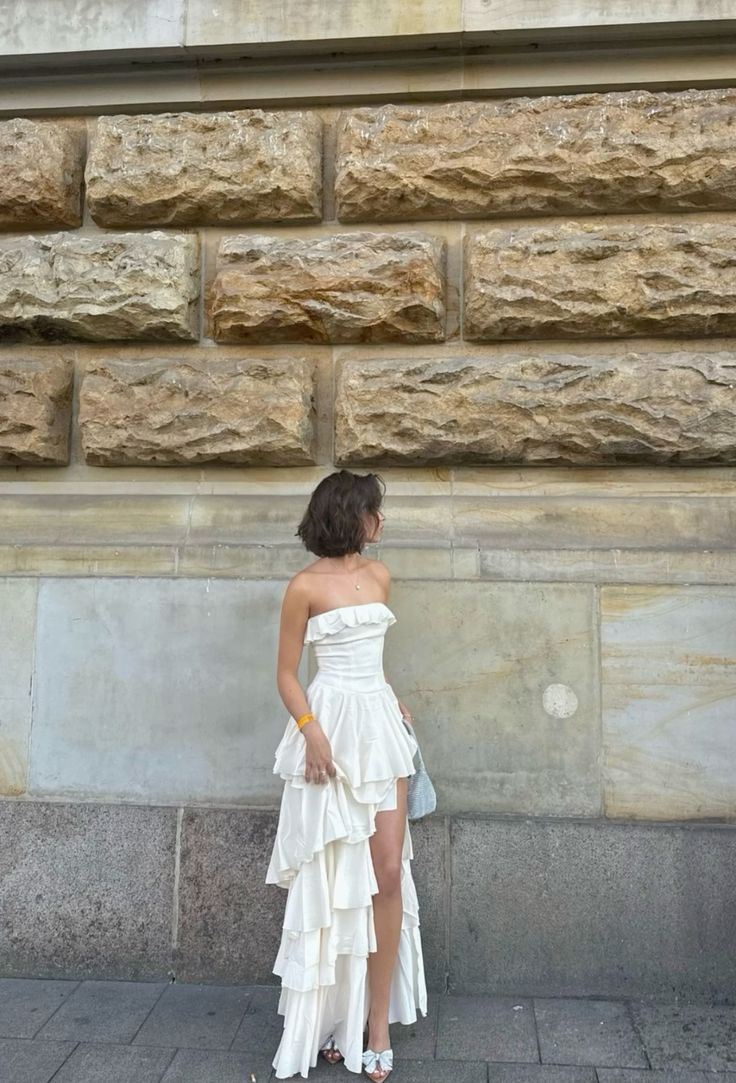 Elegant Strapless White Prom Dress Layered Satin Party Evening Gown cc1652