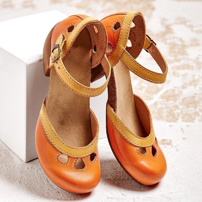 Round Toe Ankle Strap Block Heel Mary Jane Pumps