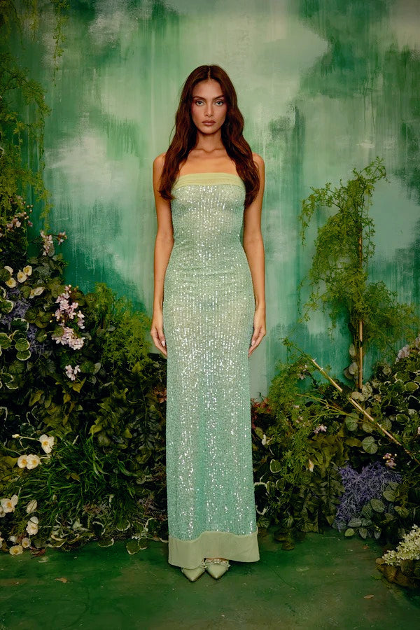 Sequin Strapless Bodycon Maxi Party Dress