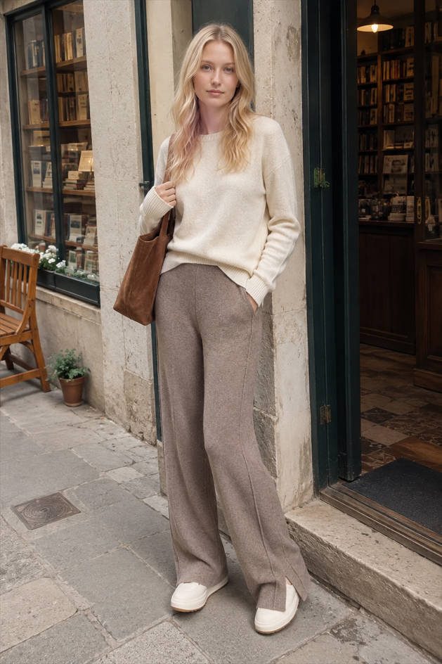 Wool Soft Straight Split Knit Pants