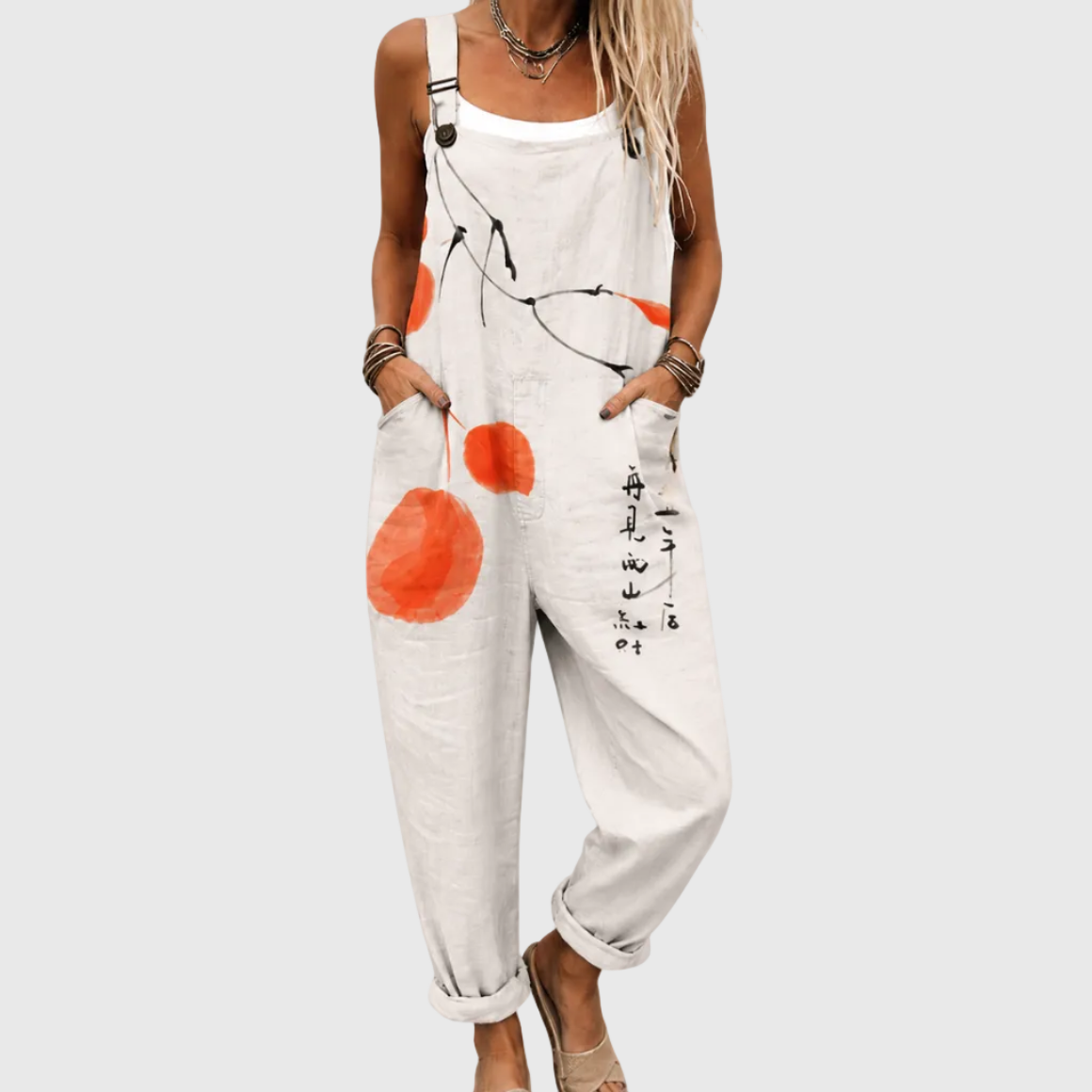 Abstract Print Sleeveless Pocket Wide Leg Overall Jumpsuit