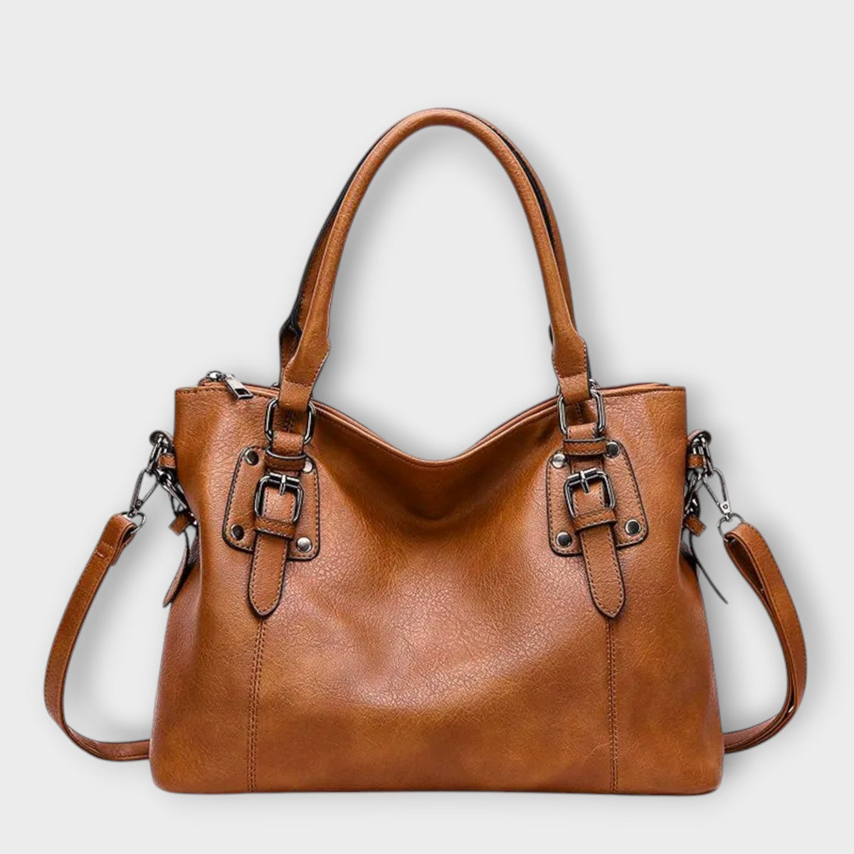 Buckle Detail Faux Leather Shoulder Tote Bag