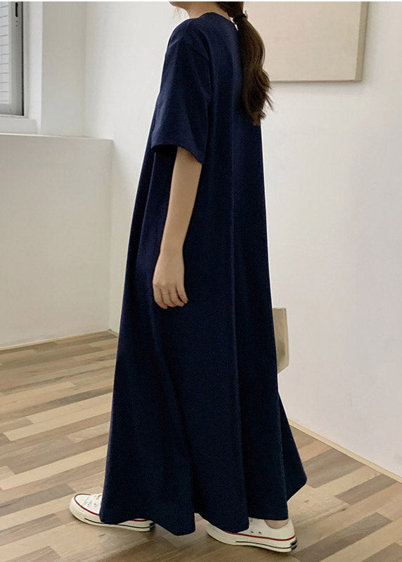 Solid Crew Neck Short Sleeve Oversized Relaxed Maxi T-Shirt Dress