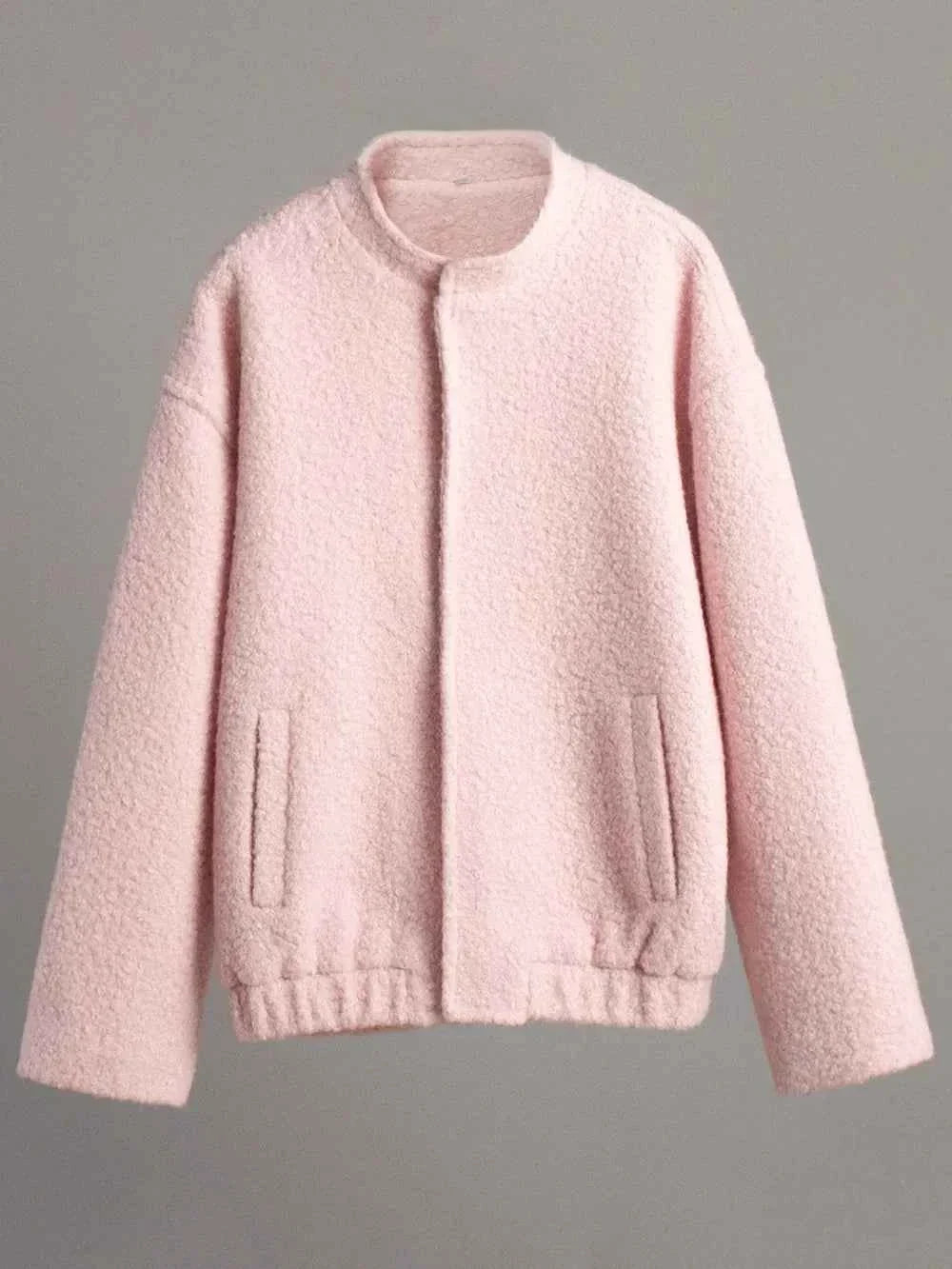 Teddy Fleece Stand Collar Oversized Drop Shoulder Jacket 2