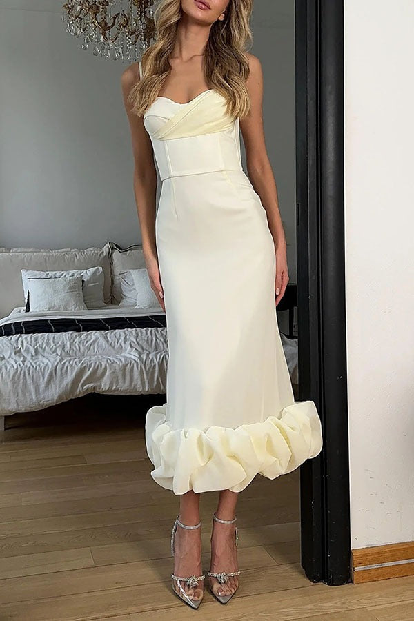 Spaghetti Strap Sweetheart Ruffle Hem Mermaid Midi Dress