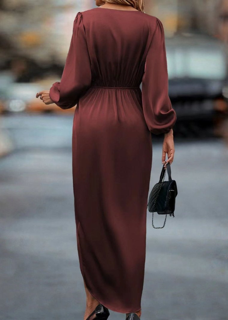 Refined Red Draped V-Neck Midi Dress