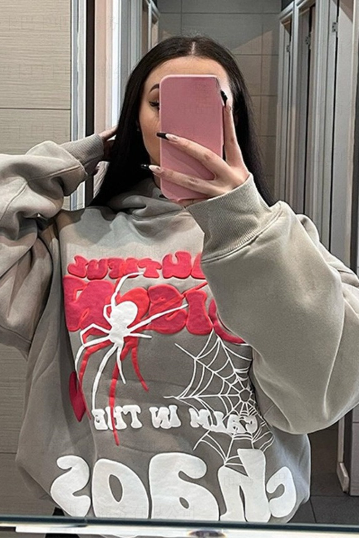Spider Web Letter Print Hoodie