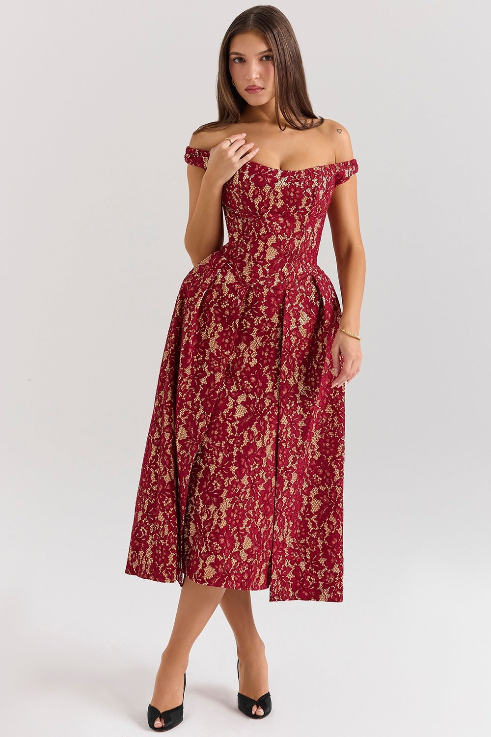 Backless Off-the-Shoulder Floral Dress