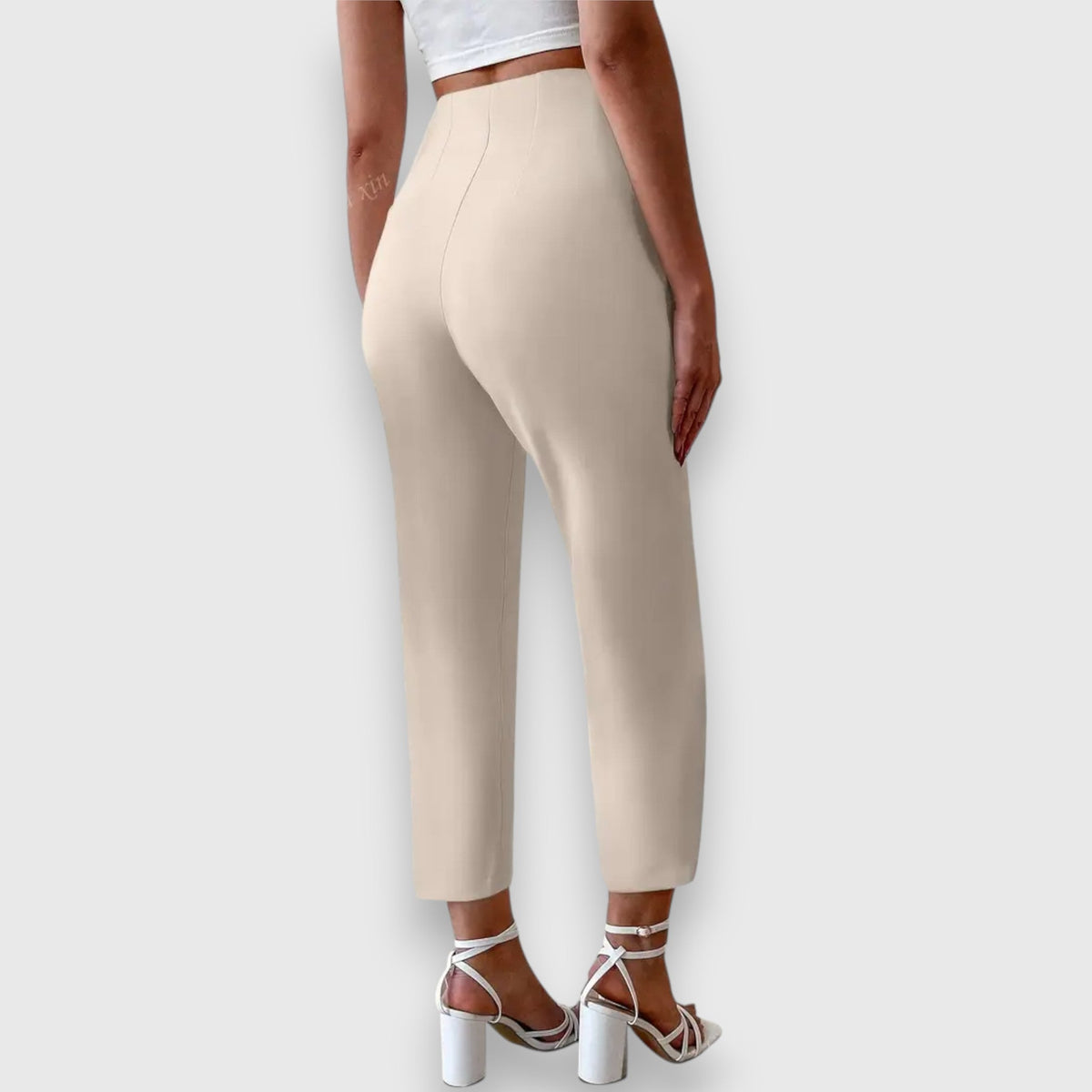 High Waist Pleated Front Tapered Trousers