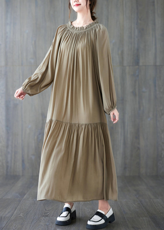 Gathered Neck Puff Sleeve Tie Belt Tiered Ruffle Flowy Maxi Dress