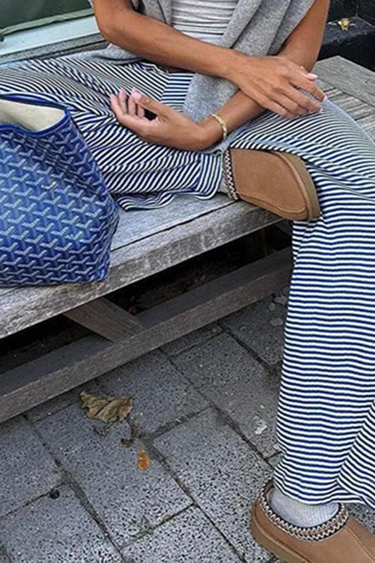 Striped Knitted High Waist Slim Pants
