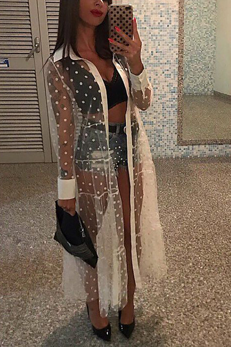 Mesh Polka Dot Shirt Maxi Dress