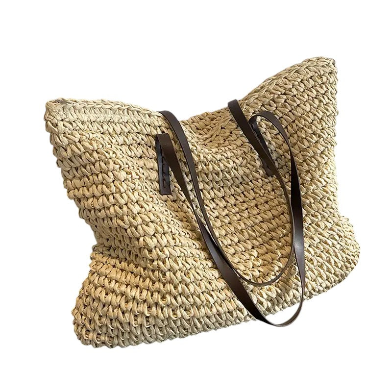 Woven Straw Shoulder Tote Bag