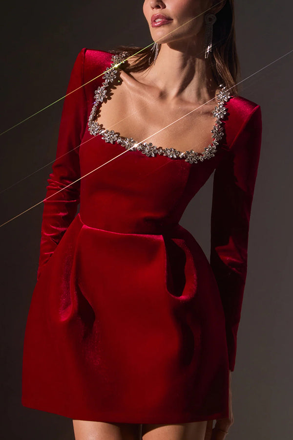 Endless Celebration Velvet Jewel Embellished Trim Mini Dress - View 8