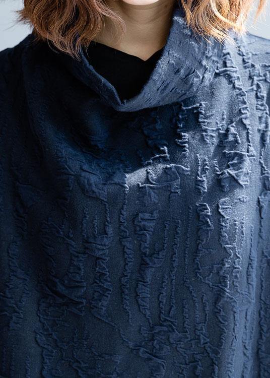 Crinkled Texture Cowl Neck Long Sleeve Oversized Tunic Dress