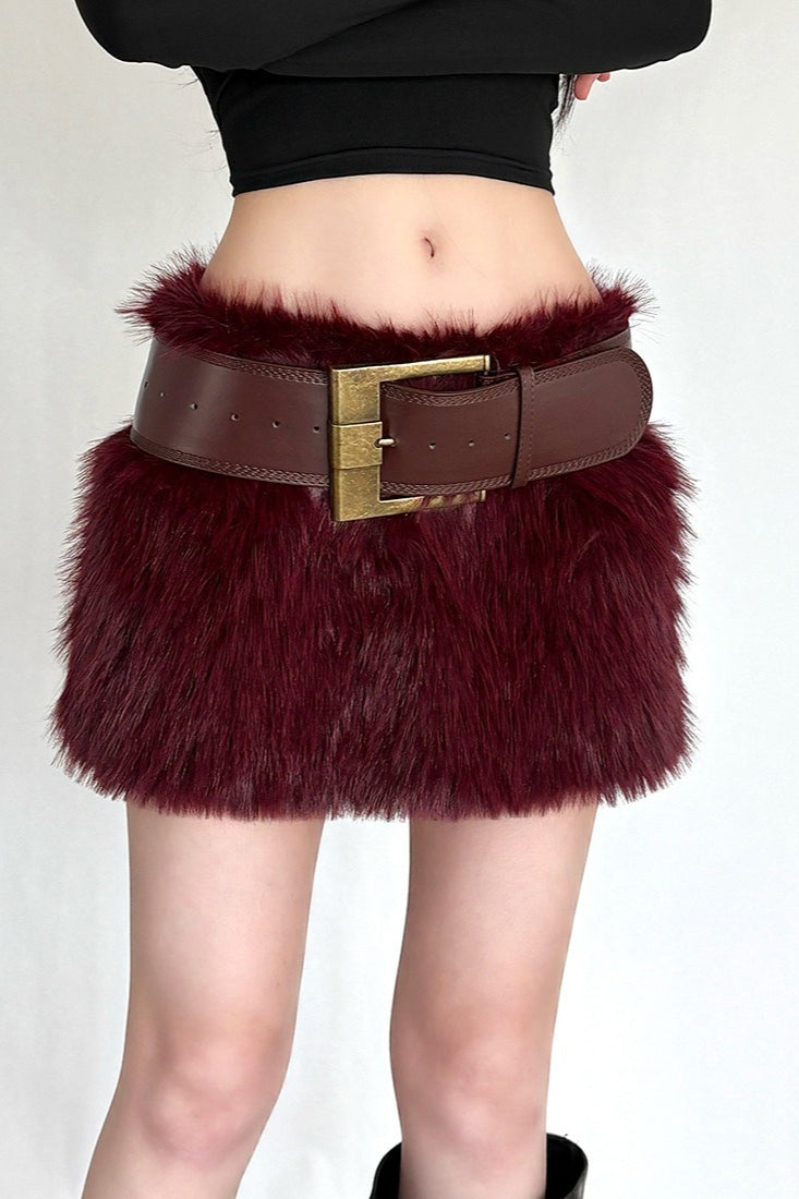 Shaggy Faux Fur Low Rise Bodycon Mini Skirt 4