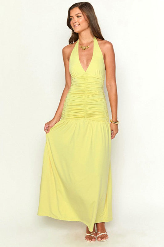 Halter Neck Slit Maxi Birthday Dress