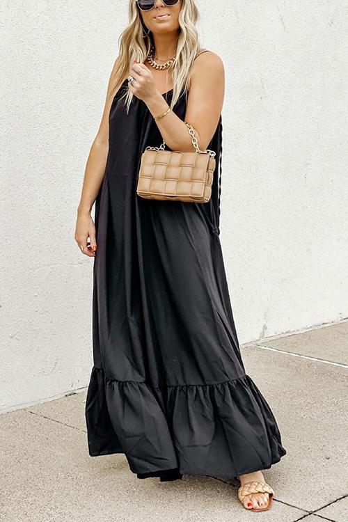 Spaghetti Strap V-Neck Tiered Ruffle Hem Maxi Dress